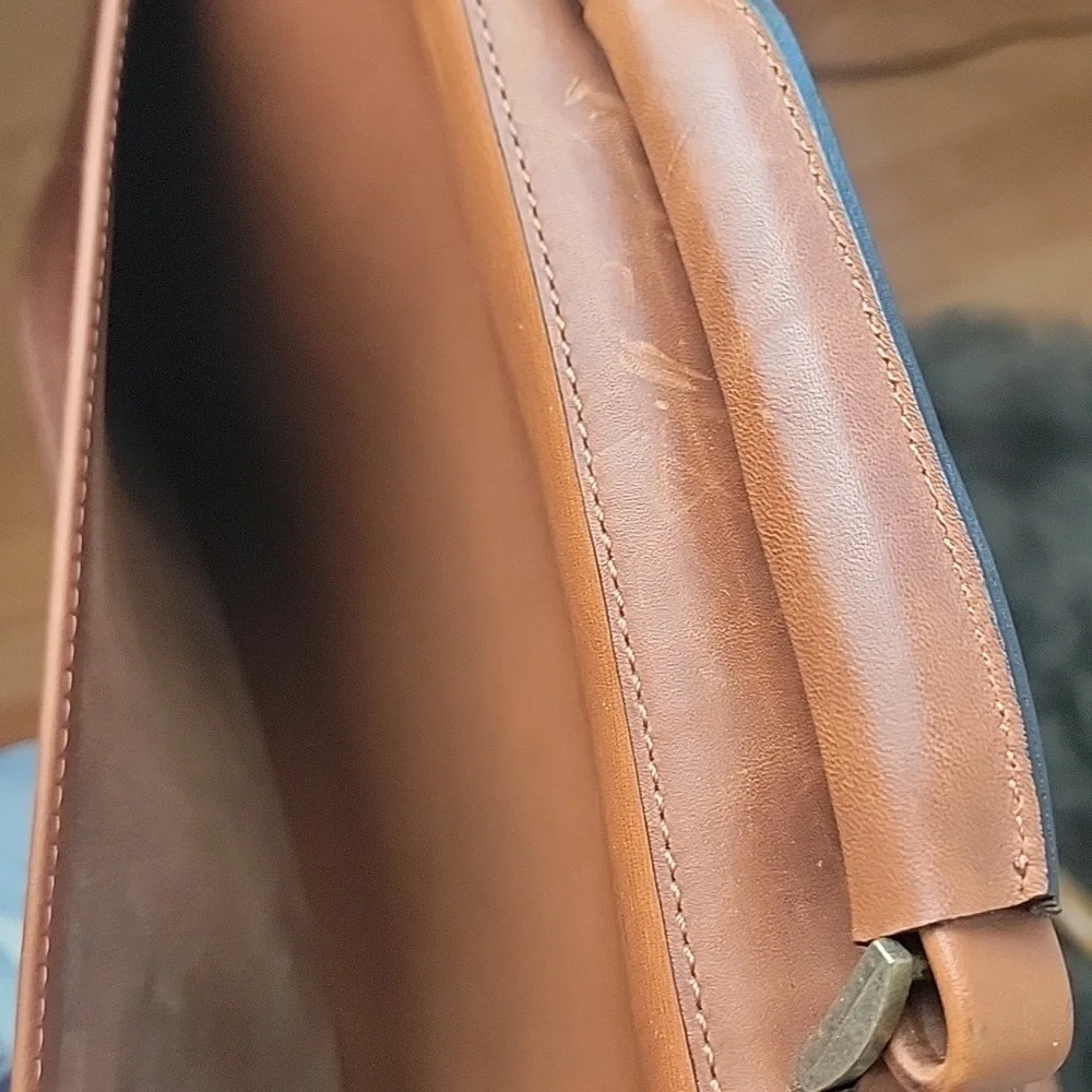 H.H. BROWN Tan‎ Leather Laptop Attaché Work Messenger Crossbody Shoulder Bag VTG